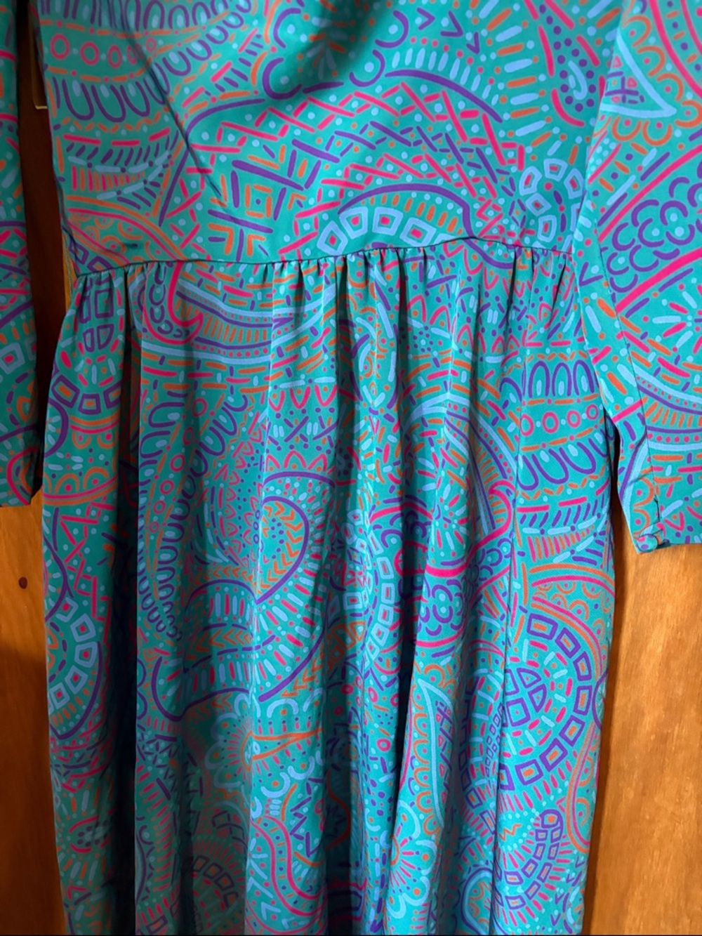 Vintage Tanner Teal Paisley Fit-and-Flare Dress with Cowl Neck - Picture 5 of 7